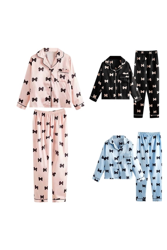 Girls Summer Outfits Kids Fall Satin Long Sleeve Girls Loungewear Two Piece Set Soft Comfortable Outfits Girls' Clothing Sets Black