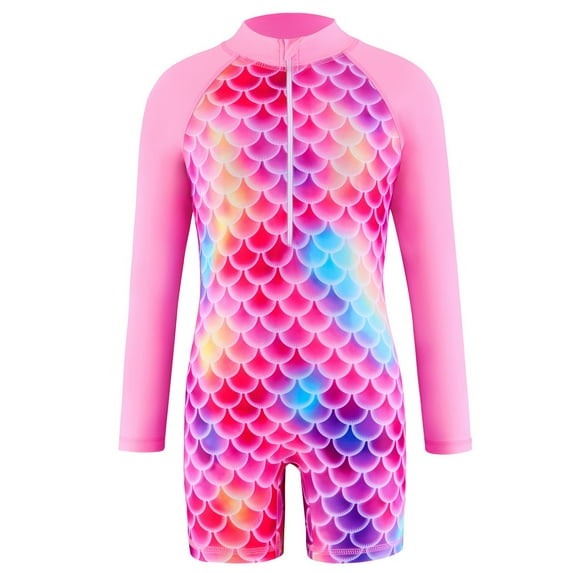 TrendOFT Girls Swimsuit One Piece Surfwear Long Sleeve And Boys Swimwear For Pool Beach Surfing Girl Bathing Suit Hot Pink