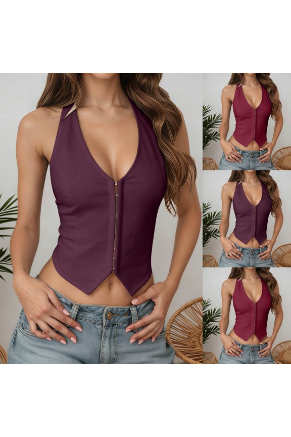 Going Out Tops for Women Tie Back Tank Crop Cute Y2K Vests Summer Spring Sleeveless Dressy Blouses Coffee L