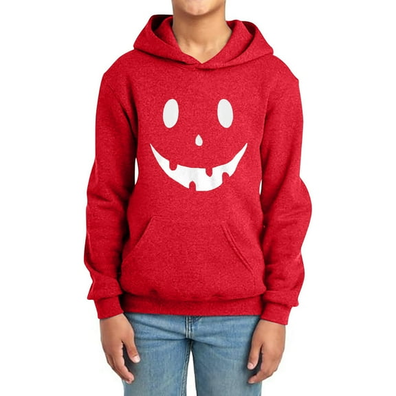 TrendOFT Halloween Hoodies for Baby Boy Pumpkin Face Graphic Sweatshirt Long Sleeve Scary Hooded Shirt Red 1-2 Years