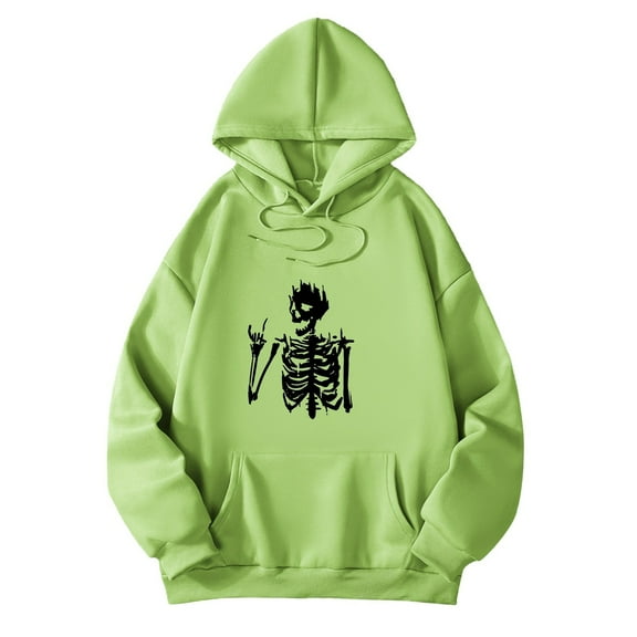 TrendOFT Halloween Skull Graphic Hoodies for Women Oversized Sweatshirt Long Sleeve Drop Shoulder Pullover Tops Green L