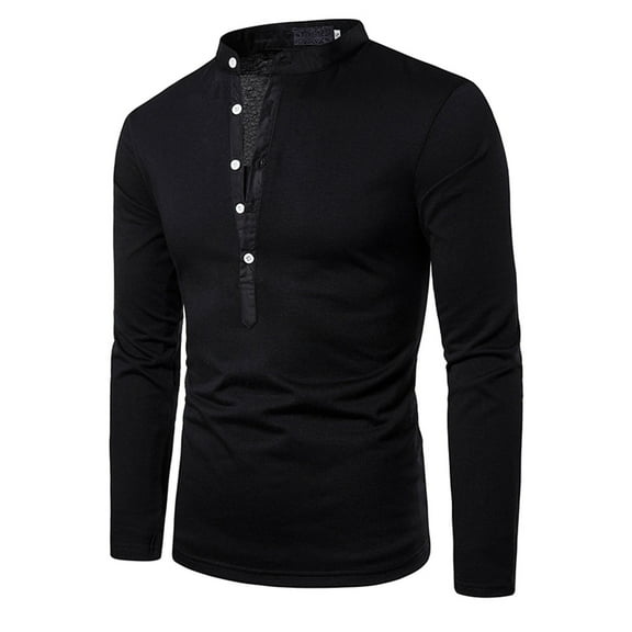 TrendOFT Henley Shirts for Men Cotton Casual Long Sleeve Lightweight Button T-Shirts Basic Fall Tops Black L