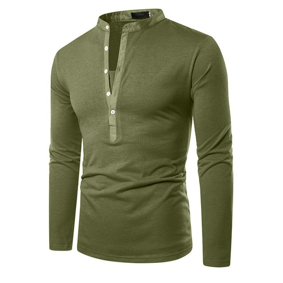 TrendOFT Henley Shirts for Men Cotton Casual Long Sleeve Lightweight Button T-Shirts Basic Fall Tops Green S