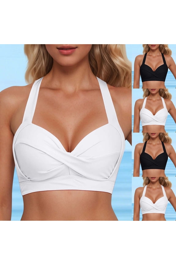 Hlater Bikini Tops for Women Twist Front V Neck Triangle Top Back Self Tie Spaghetti Straps Bathing Suit Tops Only Black XL