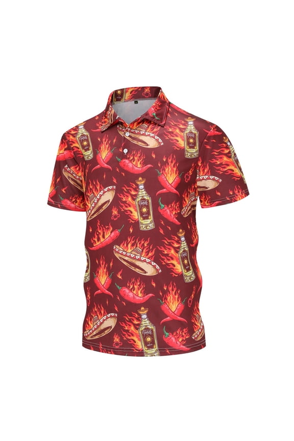 Hot Season Unique Graphic Mens Collared Polo Tops Short Sleeve Button Front Loose Casual Garment With Soft For Leisure Mens Polo Shirts Red