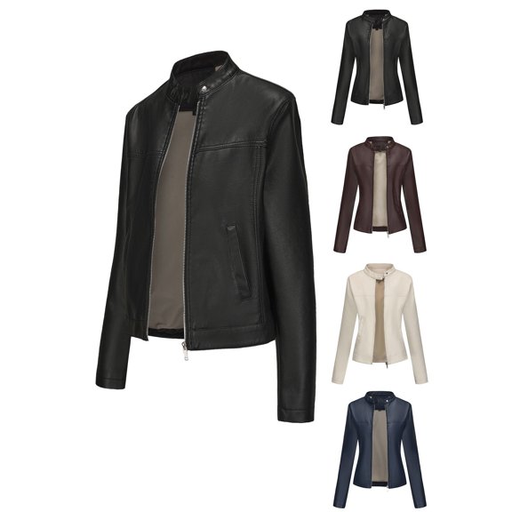 TrendOFT Leather Jacket Women Oversized Motorcycle Bomber Coats Fall Fashion Outfits Winter Clothes Black L