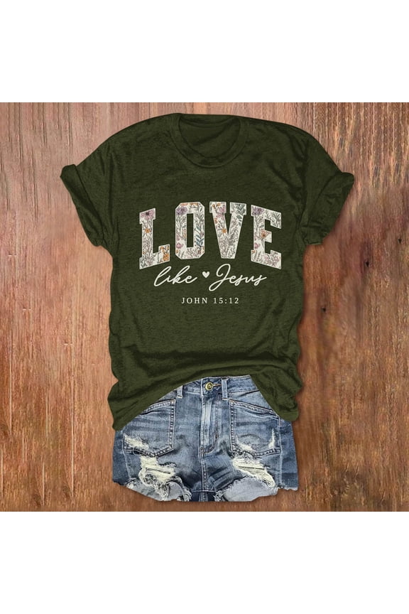 Love Like Jesus Christian Shirts for Women Religious Faith God T-Shirt Bible Verse Inspirational Graphic Tees Army Green XXL