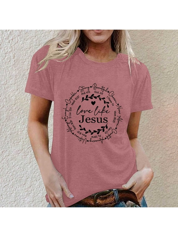Love Like Jesus Christian Shirts for Women Religious Faith God T-Shirt Bible Verse Inspirational Graphic Tees Rose Gold L