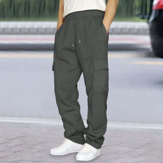 TrendOFT Men's Cargo Pants Open Bottom Baggy Sweatpants for Men Straight Leg Gym Workout Lounge Casual Cargo Pants with Pockets GY2 L