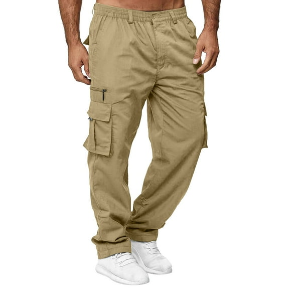 TrendOFT Men's Cargo Sweatpants Baggy Open Bottom Wide Leg Sweat Pants Straight Leg Gym Workout Casual Cargo Pants with Pockets Coffee L