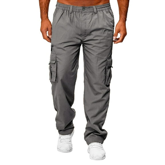 TrendOFT Men's Cargo Sweatpants Baggy Open Bottom Wide Leg Sweat Pants Straight Leg Gym Workout Casual Cargo Pants with Pockets Dark Gray L