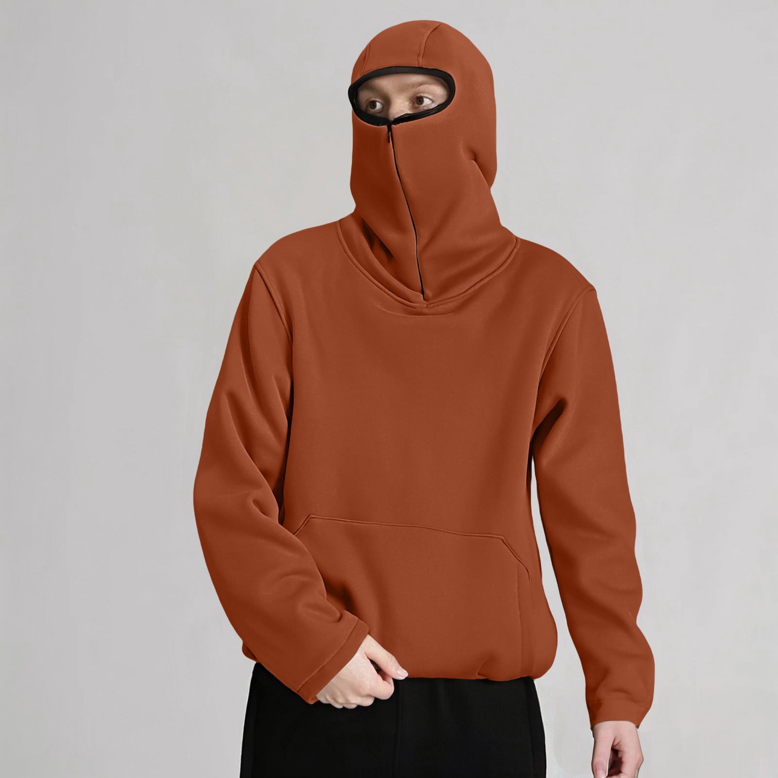 TrendOFT Mens Balaclava Hoodie Half Zipper Ninja Hoodie Wind