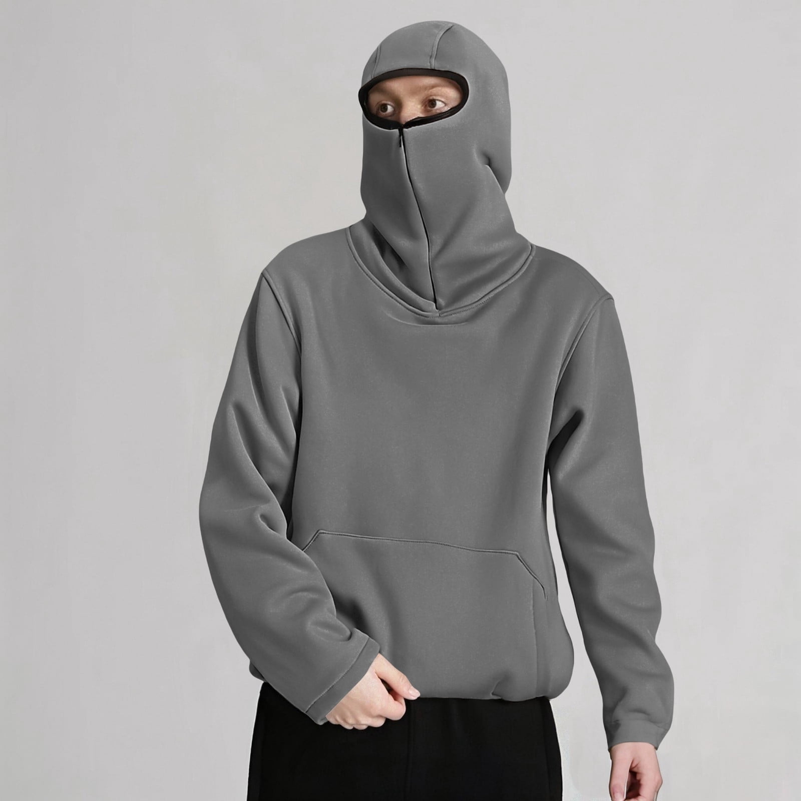TrendOFT Mens Balaclava Hoodie Half Zipper Ninja Hoodie Wind