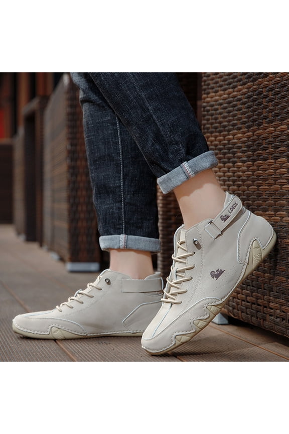 Mens Barefoot Shoes Waterproof Non High Top Chukka Boots Handmade Suede Caual Outdoor Sneakers Beige 41