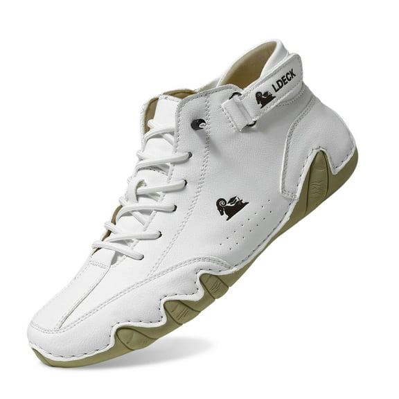 TrendOFT Mens Barefoot Shoes Waterproof Non High Top Chukka Boots Handmade Suede Caual Outdoor Sneakers White 35