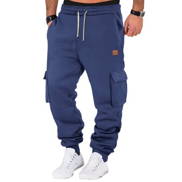 TrendOFT Mens Cargo Joggers Baggy Work Hiking Tactical Sweatpants with Multi Pockets Elastic Waist Drawstring Solid Casual Cargo Pants Navy L