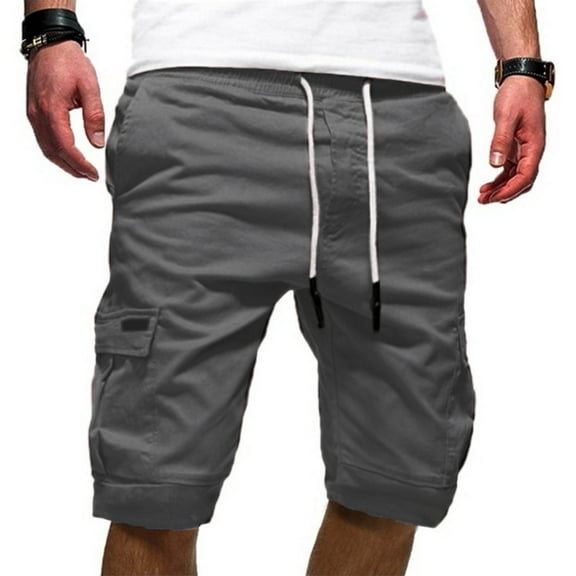 TrendOFT Mens Cargo Shorts Relaxed Fit Knee Length Work Shorts with Pockets Drawstring Grey XXL
