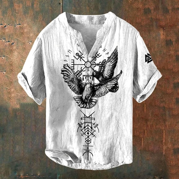 TrendOFT Mens Graphic Tees Casual Retro Viking Graphic Print Short Sleeve Crew Neck Soft Loose Daily Wear Men's T-Shirts White XL