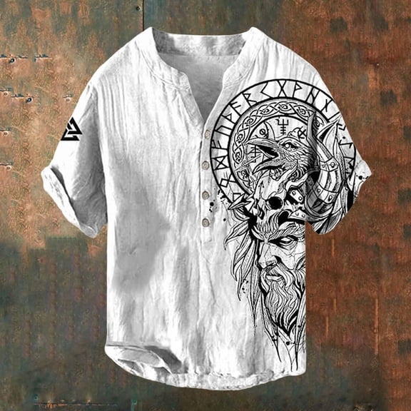 TrendOFT Mens Graphic Tees Casual Viking Graphic Print Short Sleeve Crew Neck Retro Soft Loose Everyday Pullover Men's T-Shirts White XXXXXL