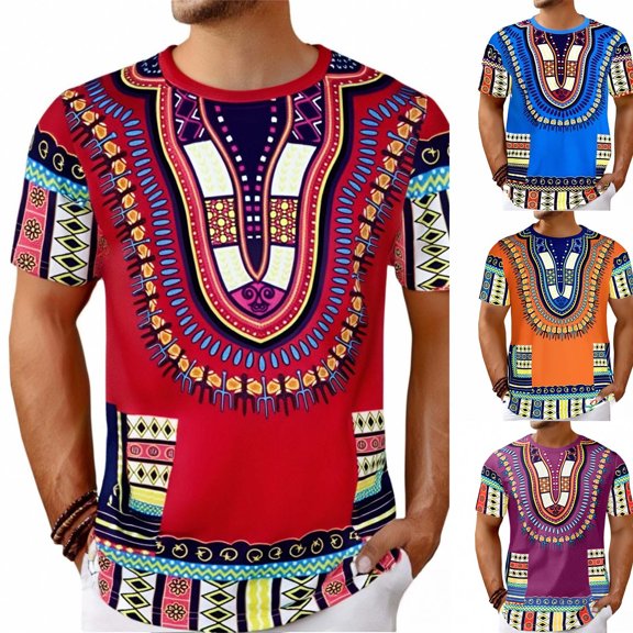 TrendOFT Mens Graphic Tees Ethnic Element 3D Digital Printed Mesh Fabric Short Sleeve Crew Neck Breathable Street Casual Mens Tees Blue L
