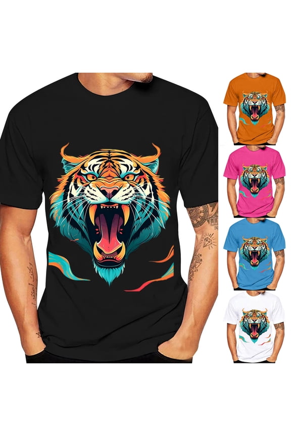 Mens Graphic Tees Stylish Wildlife 3D Printed Crew Neck Short Sleeve Summer Loose Daily Street Mens Tees Black L