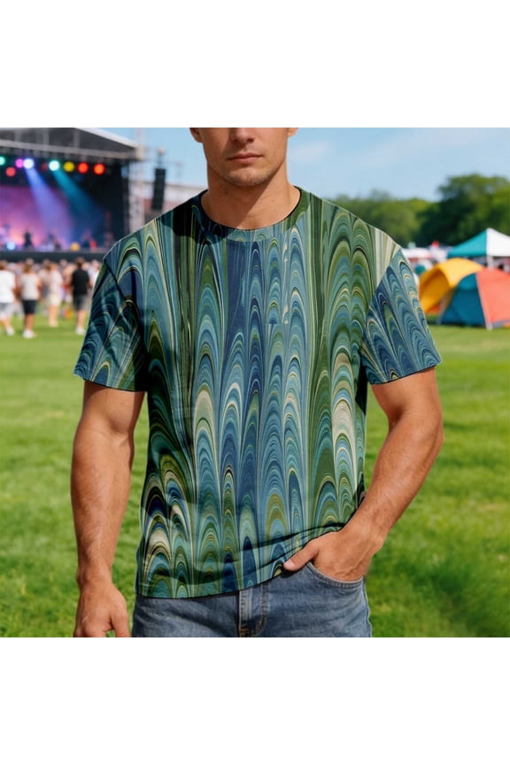 Mens Graphic Tees Summer Daily Fashion Printed Short Sleeve Round Neck Casual Street Loose Comfort Mens Shirts Blue M