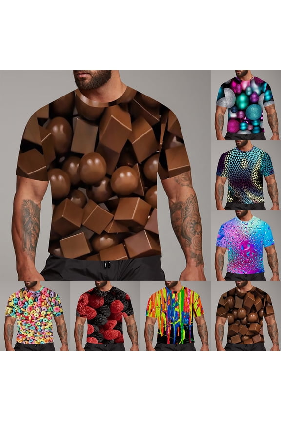 Mens Graphic Tees Summer Trend Graffiti Painting 3D Digital Printed Short Sleeve Crew Neck Loose Custom Casual Mens Tees Brown S