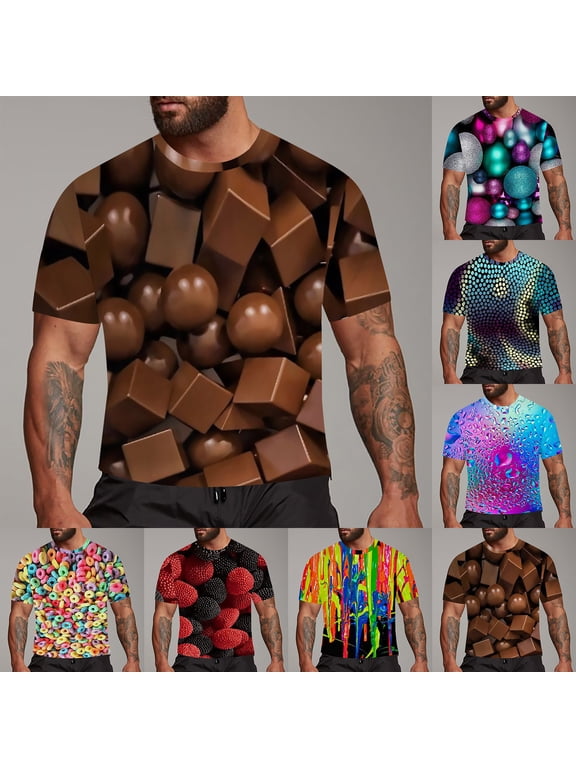 Mens Graphic Tees Summer Trend Graffiti Painting 3D Digital Printed Short Sleeve Crew Neck Loose Custom Casual Mens Tees Yellow XXL