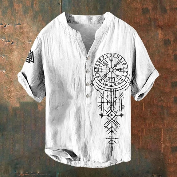 TrendOFT Mens Graphic Tees Viking Culture Graphic Print Short Sleeve Crew Neck Retro Loose Soft Casual Wear Men's T-Shirts White L