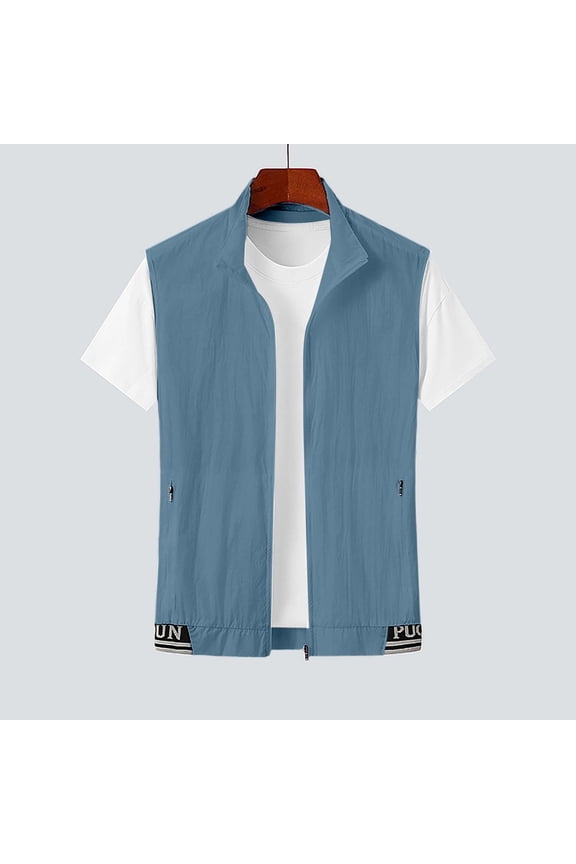 Mens Ice Silk Vests Ultra Thin Sleeveless Sun Protection Casual Gym Workout Daily Wear Ice Silk Vest Blue XXL