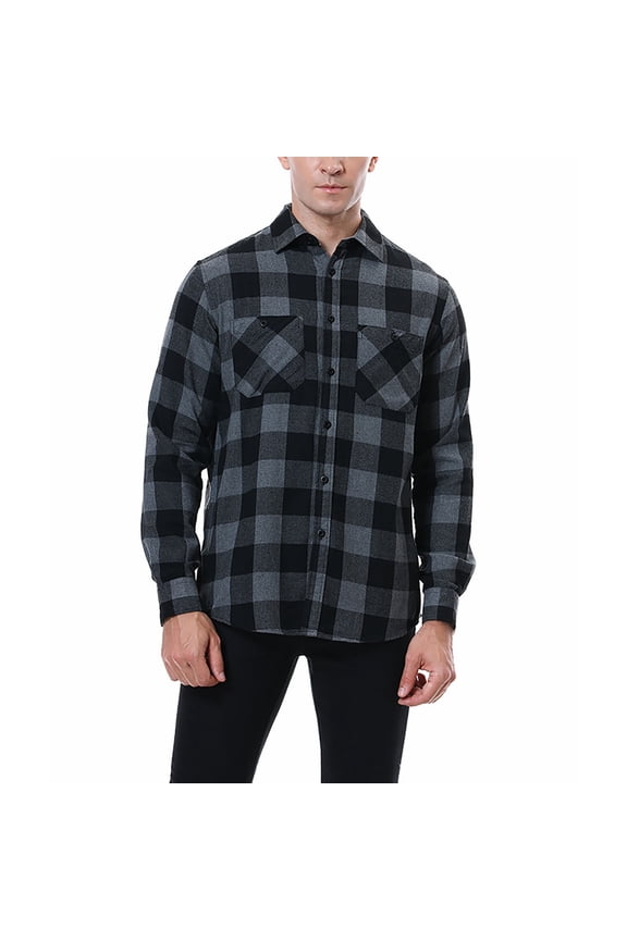 Mens Plaid Shirt Heavyweight Flannel Brushed Plaid Long Sleeve Top Warm Insulated For Fall Winter Casual Wear Mens Button Down Shirt Black