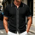 thumbnail image 1 of TrendOFT Mens Polo Shirts Summer Short Sleeve Business Casual Open Front Knit Shirt Comfortable Daily Wear Business Top Black XXXL, 1 of 5