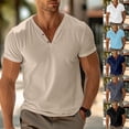 thumbnail image 1 of TrendOFT Mens Shirts Solid Button Placket V Neck Short Sleeve Casual Top Breathable Summer Daily Attire Relaxed Fit Lightweight Fashion Pullover Mens Tees Black L, 1 of 6