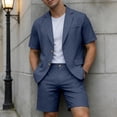 thumbnail image 1 of TrendOFT Mens Suit Sets Casual Formal Jackets And Shorts Two Piece Blazer Set Wedding Party Business Wear Navy XXXL, 1 of 7