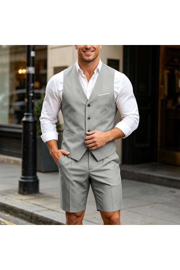 Mens Suit Sets Casual Formal Vest And Shorts Two Piece Blazer Set Wedding Party Business Wear GY2 XXL