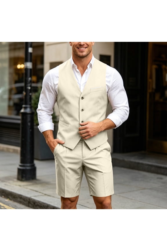Mens Suit Sets Casual Formal Vest And Shorts Two Piece Blazer Set Wedding Party Business Wear KH2 M