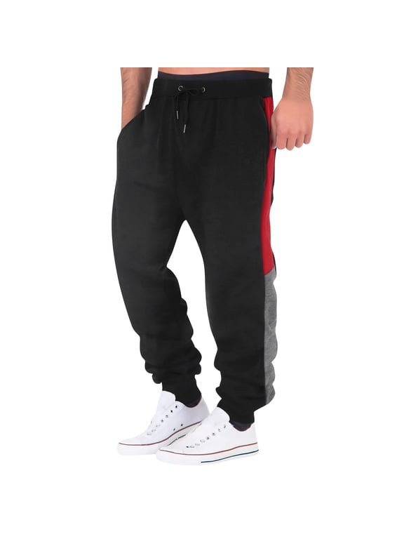 Mens Sweatpants Loose Fit Casual Striped Active Workout Jogger Pants with Pockets Tapered Drawstring Gym Running Sweat Pants Black L