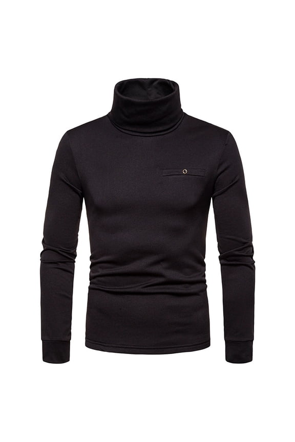 Mens Turtleneck Shirts Long Sleeve Knitted Casual T-Shirts Slim Fit Turtle Neck Pullover Sweater Jumper Tops Black XL