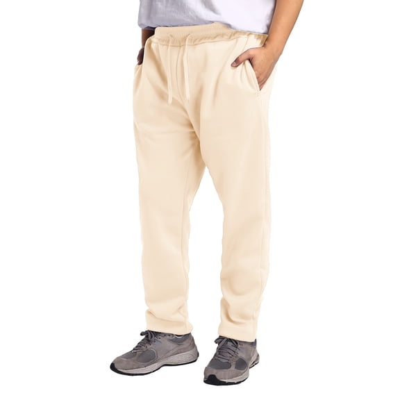 TrendOFT Mens Wide Leg Sweatpants Baggy Athletic Gym Running Work Joggers with Pockets Elastic Waist Drawstring Solid Casual Pants Beige S