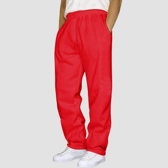 TrendOFT Mens Wide Leg Sweatpants Baggy Open Bottom Solid Elastic Waist Athletic Workout Gym Lounge Pants Stretchy Joggers with Drawstring Red M
