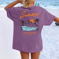 thumbnail image 1 of TrendOFT Oversized Graphic Tees for Women Hawaii Beach Floral Print Short Sleeve Shirts Casual Holiday Cute Summer Tops Purple L, 1 of 6