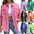 thumbnail image 1 of TrendOFT Oversized Jean Jacket for Women Trendy Casual Long Sleeve Denim Shirts Distresse Denim Jacket Fall Outfits 2025 Green M, 1 of 8