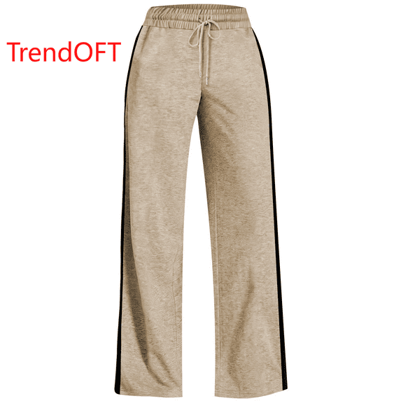 TrendOFT Oversized Wide Leg Sweatpants Women Baggy Casual Side Striped Track Pants Y2k Cute Lounge Baggy Palazzo Pants Beige XXL