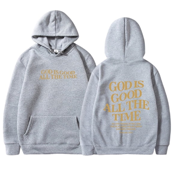 TrendOFT Oversized Womens Christian Hoodies Jesus Bible Verse Sweatshirt God Is Good All The Time Inspirational Faith Pullover Tops Grey L