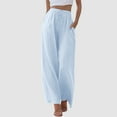 thumbnail image 1 of TrendOFT Palazzo Pants for Women Cotton Linen Flowy Wide Leg Beach Trousers with Pockets Casual Pants Light Blue XXXL, 1 of 7