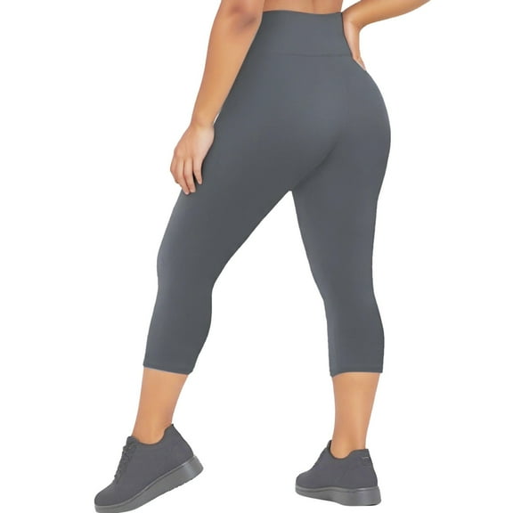 TrendOFT Plus Size Capri Leggings for Women Tummy Control Soft High Waisted Butt Lifting Leggings for Gym Yoga Workout Grey XL