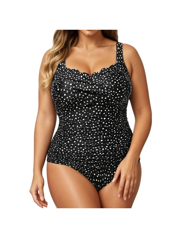 Plus Size Swimsuit for Women Backless Tummy Control One Piece Tankini Bathing Suit Color Block Beach Pool Ruched Swimwear Black XXXL