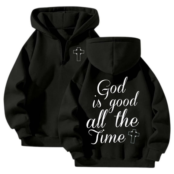 TrendOFT Quarter Zip Pullover Women Christian Hoodies Drop Shoulder Trust in the Lord Graphic Sweatshirt with Pocket Y2K Religious Sayings Bible Tops Black S
