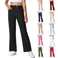 thumbnail image 1 of TrendOFT Red Girls Uniform Pants Kids High Waisted Flat Front Wide Straight Leg Dress Pants Casual Trousers with Pockets 9-10 Years, 1 of 9
