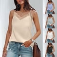 thumbnail image 1 of TrendOFT Satin Tank Tops for Women Spaghetti Strap Lace Trim V Neck Camisole Dressy Casual Summer Blouse Rose Gold M, 1 of 9